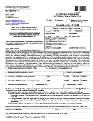 Minnesota Electrical Employer Registration Application