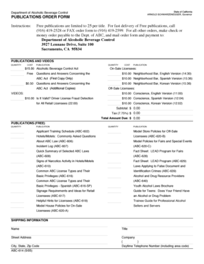 California Alcoholic Beverage Control Publications Order Form