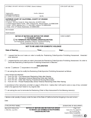 California Notice of Motion to Modify or Terminate Restraining Order