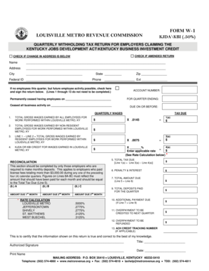 Louisville Metro Quarterly Withholding Tax Return