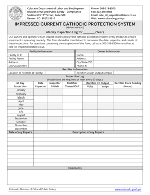 Colorado 60-Day Impressed Current Cathodic Protection Inspection Log