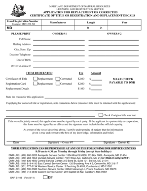 Maryland Vessel Title Replacement Application