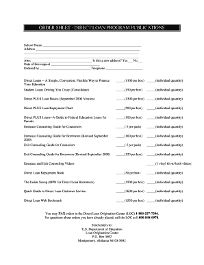 Order sheet - direct loan program publications - IFAP - US - ifap ed