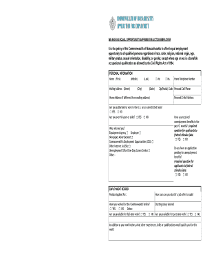 Massachusetts Employment Application Form