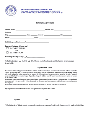 University of Atlanta Payment Agreement