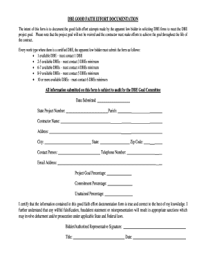 DBE Good Faith Effort Documentation Form