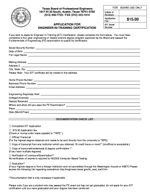 Texas Engineer-In-Training Certification Application