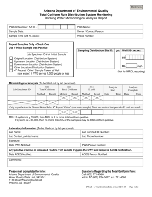 Arizona Drinking Water Microbiological Analysis Report