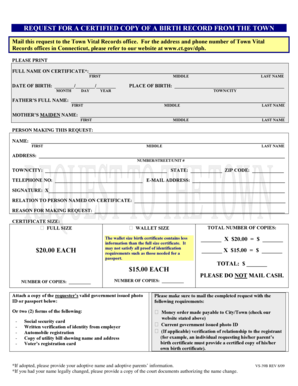 Request for Certified Copy of Birth Record