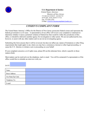 CITIZEN'S COMPLAINT FORM