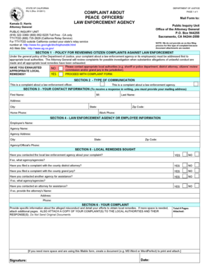 PIU 3, Complaint About Peace Officers/Law Enforcement Agency. Complaint About Peace Officers/Law Enforcement Agency