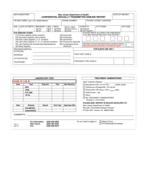 New Jersey STD Report Form