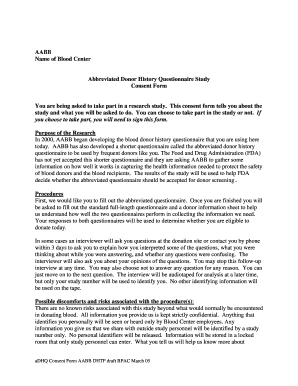 AABB Abbreviated Donor History Questionnaire Consent Form