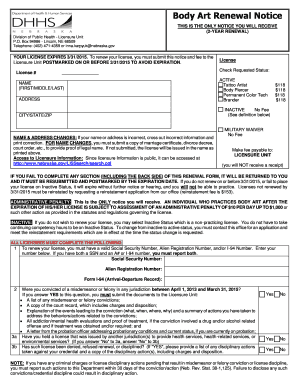 Nebraska Body Art License Renewal Form