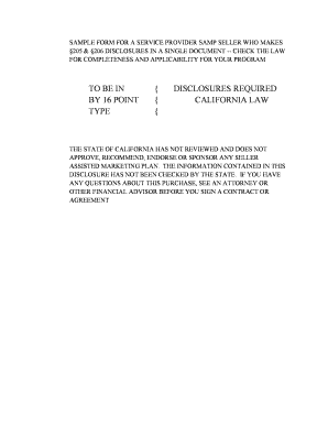 California Seller Assisted Marketing Plan Disclosure Form
