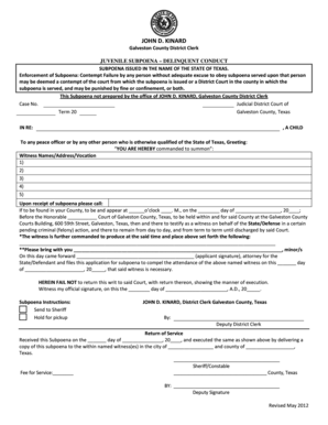 Juvenile Subpoena – Delinquent Conduct