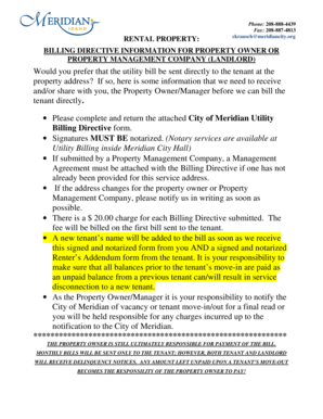 City of Meridian Utility Billing Directive Form