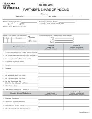 Delaware Schedule K-1 Partner's Share of Income
