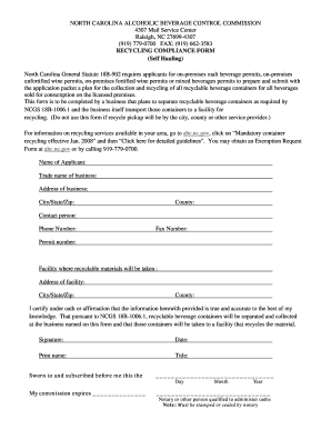 North Carolina Recycling Compliance Form