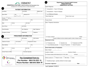 Hemophilia Factors Patient Enrollment and Prescription Form