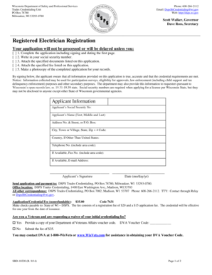 Wisconsin Registered Electrician Application