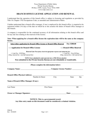 Texas Branch Office License Application and Renewal