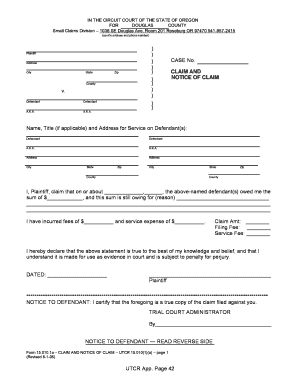 Oregon Small Claims Claim and Notice of Claim Form