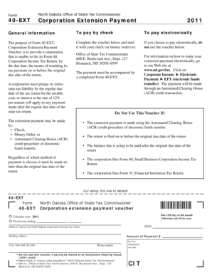 North Dakota Corporation Extension Payment Form 40-EXT
