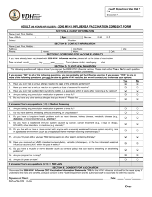 2009 H1N1 Influenza Vaccination Consent Form