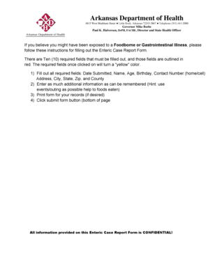 Arkansas Enteric Case Report Form
