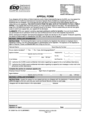 California Unemployment Insurance Appeal Form