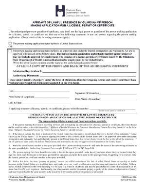 Affidavit of Lawful Presence by Guardian