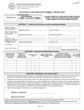 2015 School Card Application Form