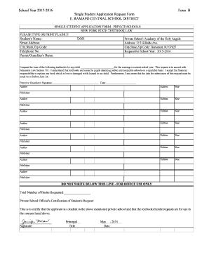 Single Student Application Request Form