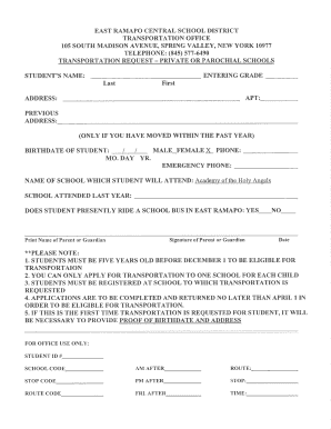 East Ramapo School District Transportation Request Form