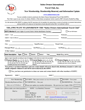 Suites Owners International Travel Club Membership Form