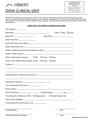 Vermont Urine Drug Test Prior Authorization Form