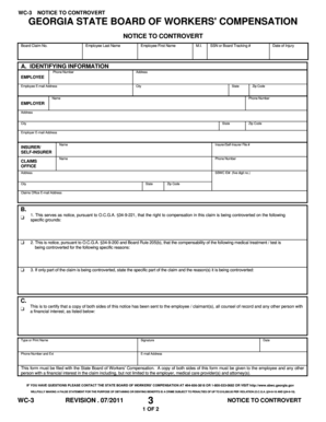 Georgia WC-3 Notice to Controvert