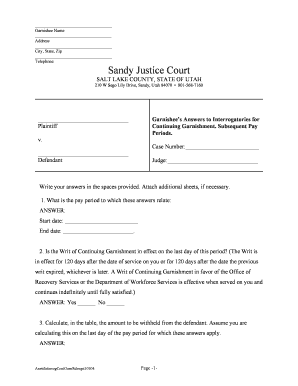 Garnishee's Answers to Interrogatories for Continuing Garnishment