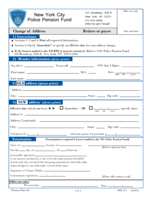 Change of Address Form for NYC Police Pension Fund