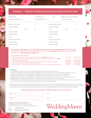 Barbados Wedding Information and Marriage License Processing Form
