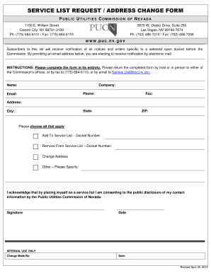 Service List Request Address Change Form