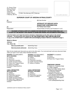Arizona Affidavit of Service with Signature Confirmation