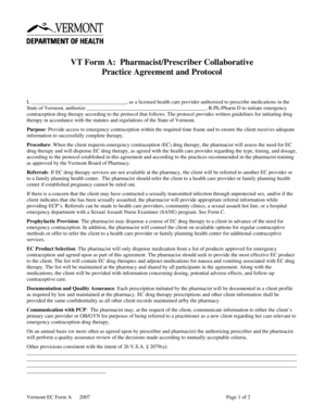 Vermont Pharmacist Prescriber Collaborative Practice Agreement