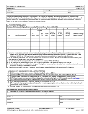 Certificate of Installation for Fenestration