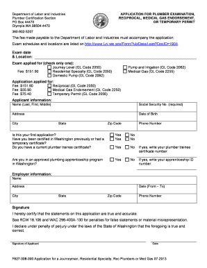 Washington Plumber Examination Application