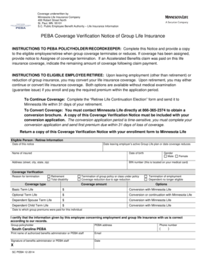 PEBA Coverage Verification Notice of Group Life Insurance