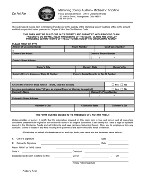 Ohio Unclaimed Funds Claim Form