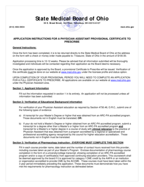 Physician Assistant Provisional Prescribing Certificate Application