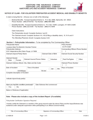 Volunteer Firefighter Accident Medical and Disability Benefits Claim Form